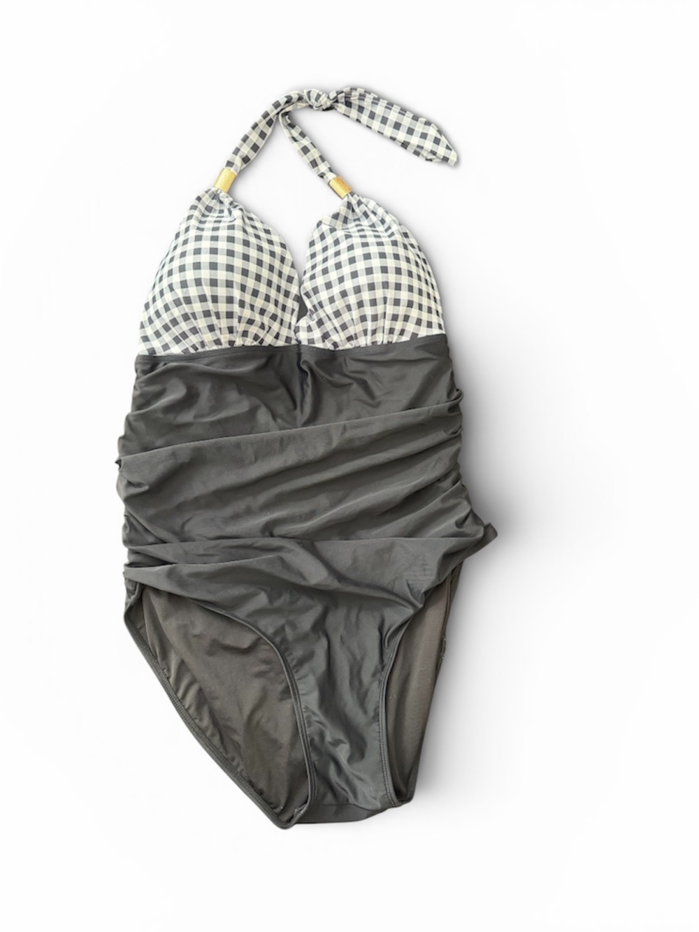 Gingham Halter One-Piece Swimsuit in Black & White